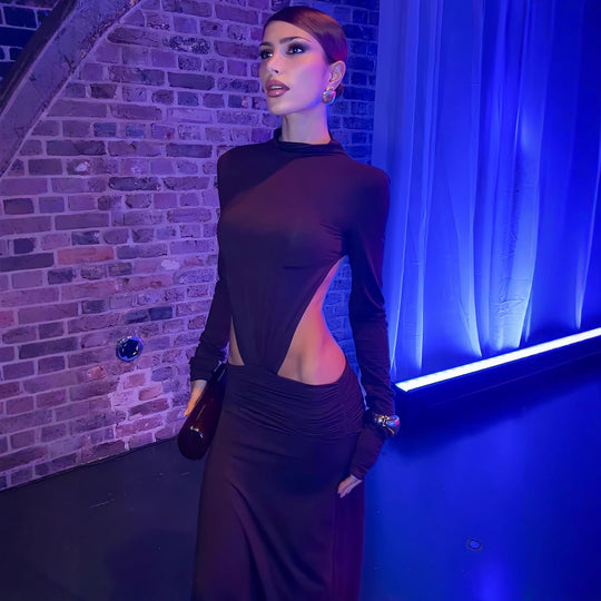Damen Elegantes Wickelkleid mit langen Ärmeln und Raffungen EB