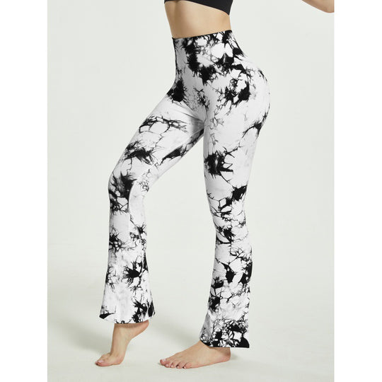 Damen Flared Yoga-Leggings mit einzigartigem Batikmuster EB