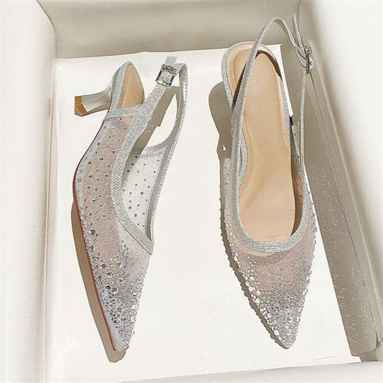Damen elegante Slingback-Pumps mit funkelndem Netzdesign EB