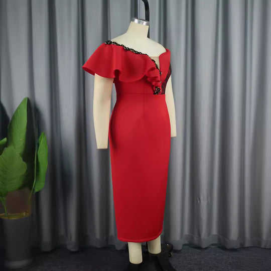Damen Elegantes Figurbetontes Kleid mit asymmetrischem Design und Rüschendetails EB