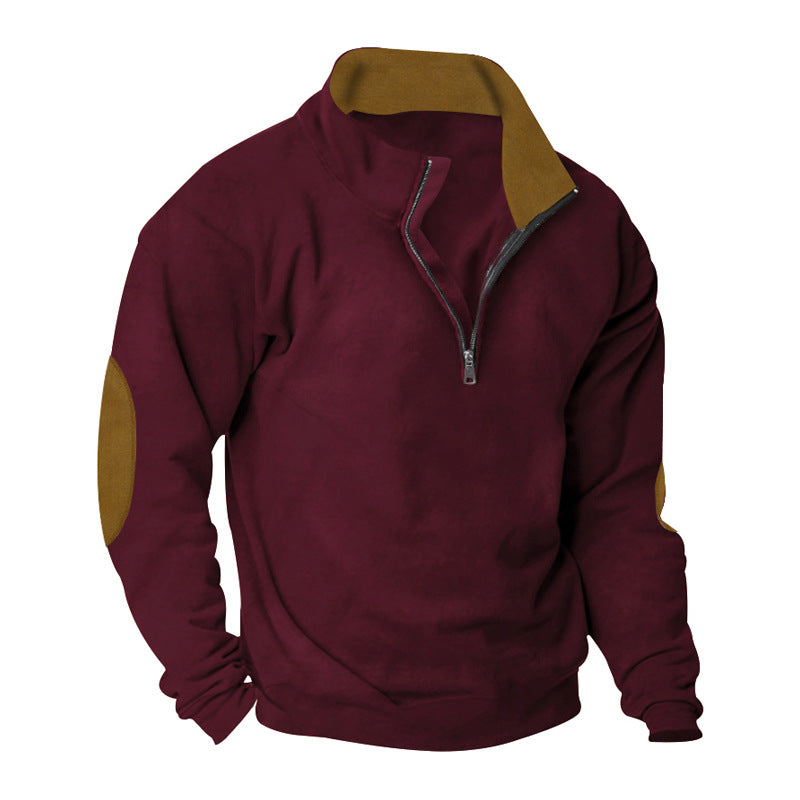 Herren nan Halbzip-Sweatshirt mit Stehkragen, Kontrastkragenfutter und Ellbogenpatches EB