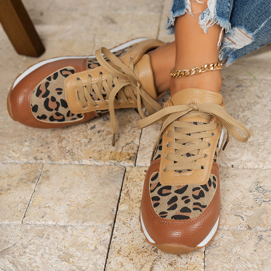 Damen Sneaker mit Leopardenmuster und atmungsaktiver Sohle EB