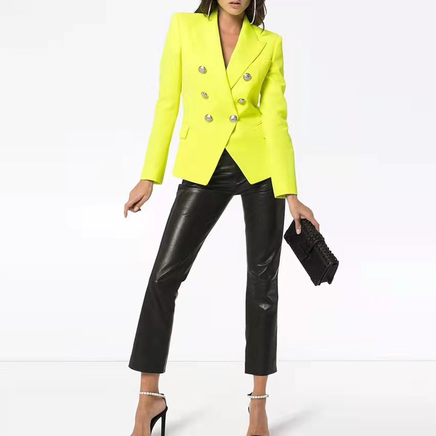 Damen Elegante Doppelreihige Blazerjacke mit goldenen Knöpfen EB