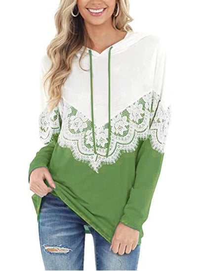 Damen Eleganter Hoodie mit Spitzenapplikationen EB