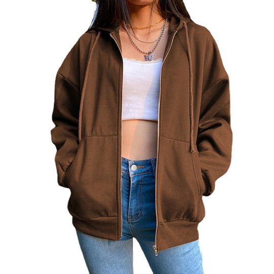 Damen nan legerer Kapuzen-Zipper mit Oversize-Passform, Kängurutaschen und durchgehendem Reißverschluss EB