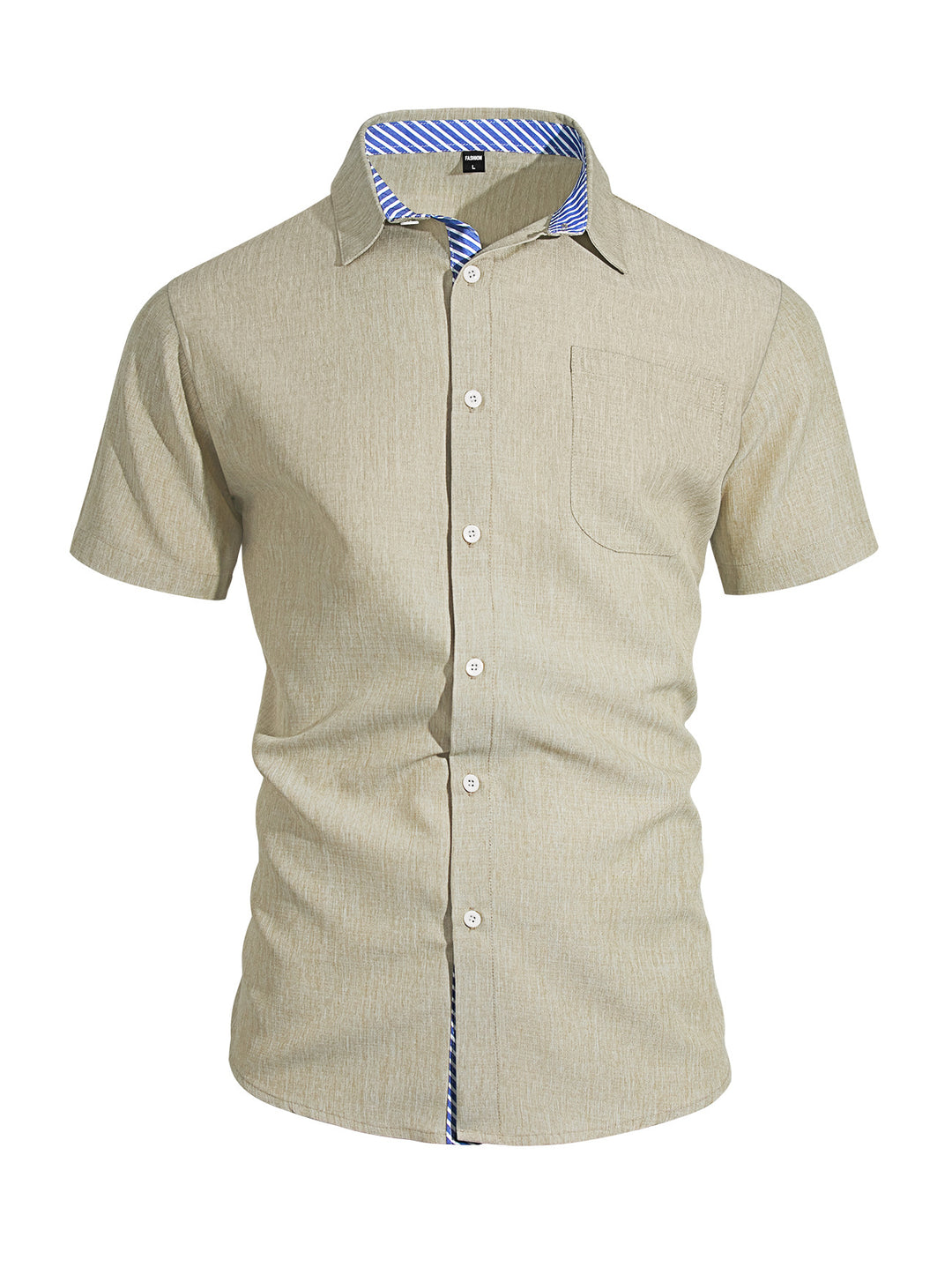Herren nan Business-Casual Kurzarmhemd mit gestreiftem Kragenfutter und Brusttasche EB