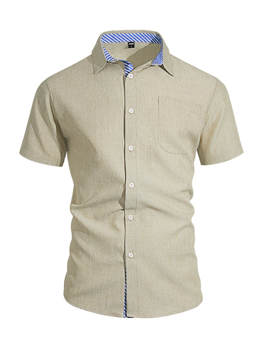 Herren nan Business-Casual Kurzarmhemd mit gestreiftem Kragenfutter und Brusttasche EB