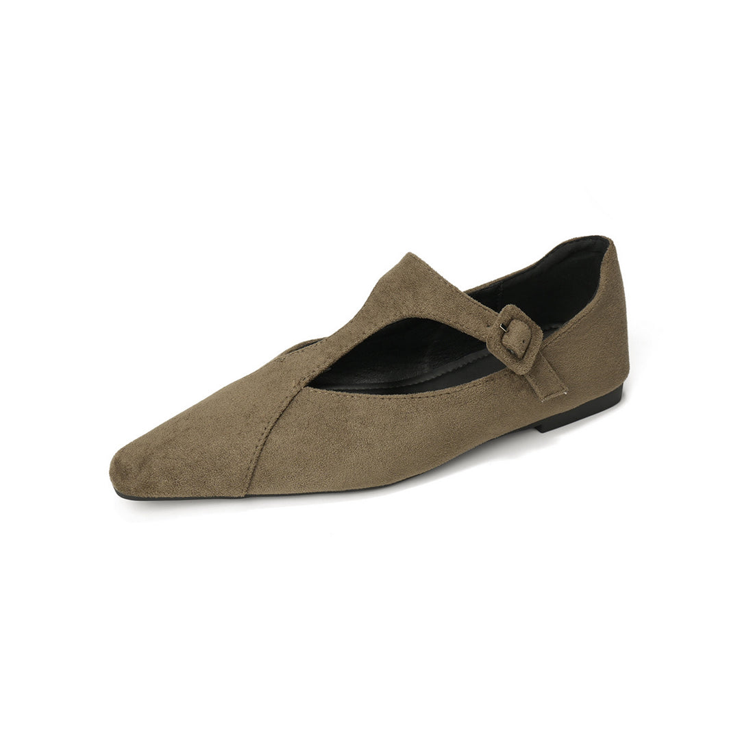 Damen spitze Ballerinas mit modischem Riemenverschluss EB