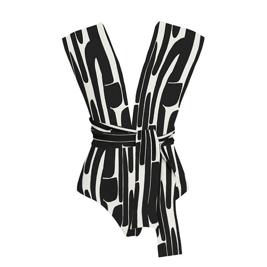 Damen Trendiger Cut-Out Badeanzug mit breiten Trägern und Bindegürtel EB