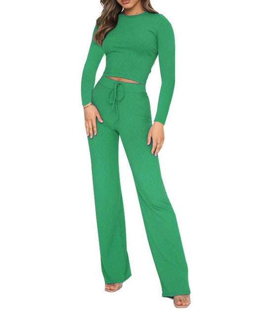 Damen Elegantes Kombination-Outfit aus langärmligem Oberteil und weit geschnittener Hose EB