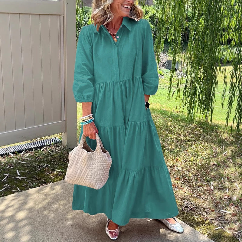 EB | Lässiges Einfarbiges Patchworkkleid mit Reverstasche
