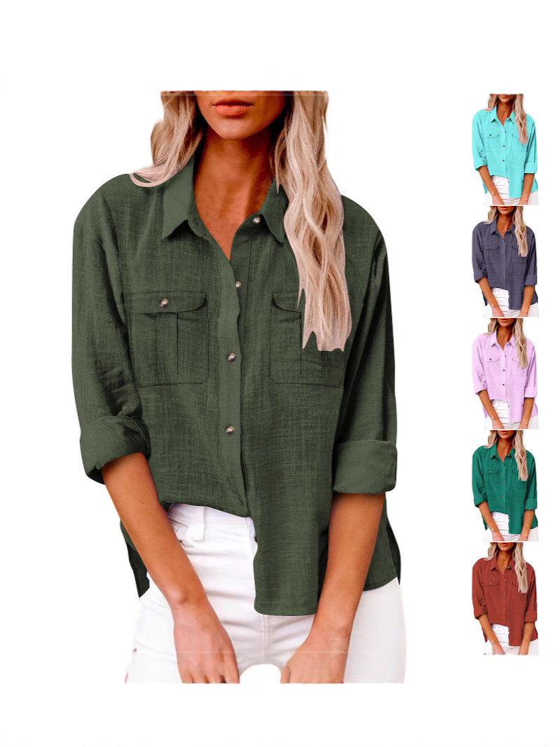 Damen Leichte Oversize-Hemdbluse aus Baumwollmischung mit Brusttaschen EB
