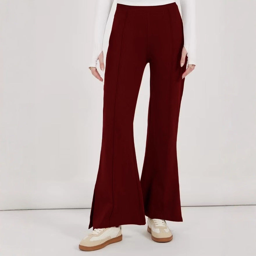 Damen weite Flared-Hose aus strukturiertem Material mit seitlichen Schlitzen EB