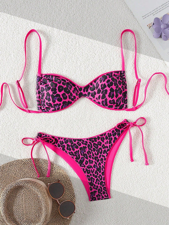 Damen Push-Up Bikini mit raffiniertem Animal-Print und verstellbaren Trägern EB