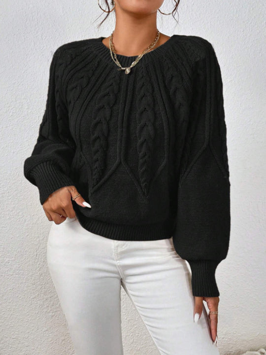 Damen Strickpullover mit Zopfmuster und weitem Schnitt EB