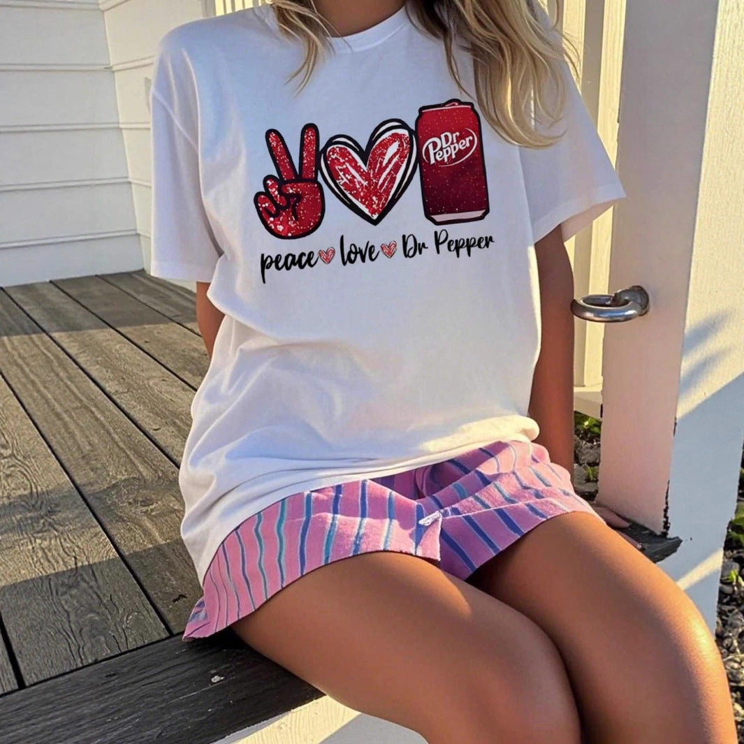 Damen T-Shirt mit kreativem Peace & Love Grafikdesign EB