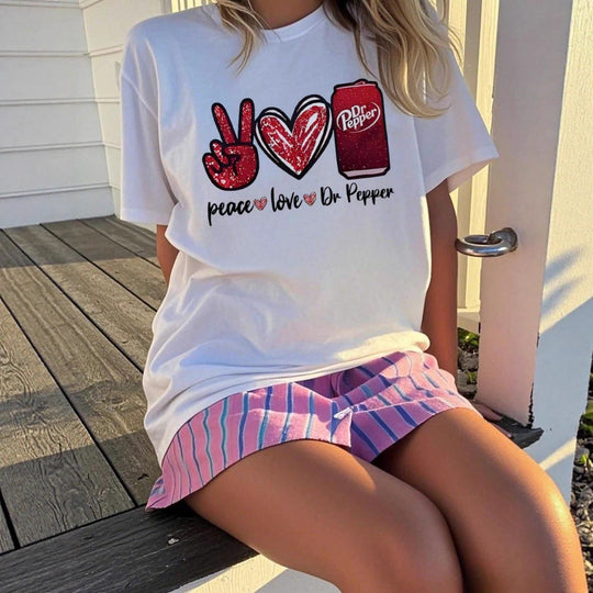 Damen T-Shirt mit kreativem Peace & Love Grafikdesign EB