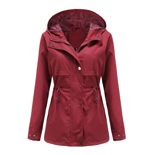 Damen nan atmungsaktive Übergangsjacke mit Kapuze, Taillenzug und verdeckter Druckknopfleiste EB