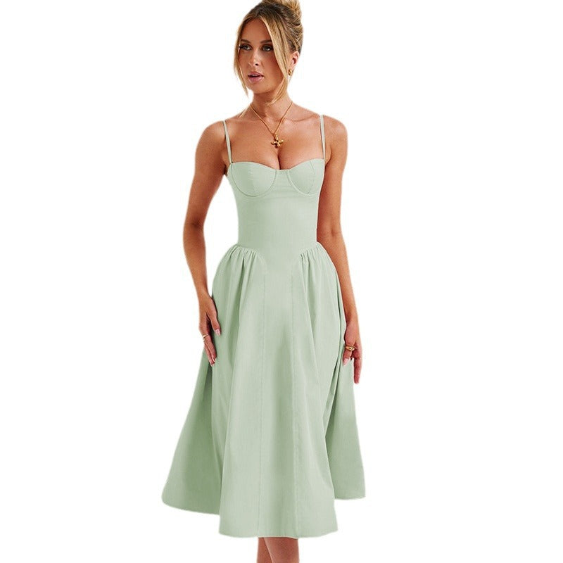 Damen Midikleid mit elegantem Bustier-Oberteil und fließendem Rock EB