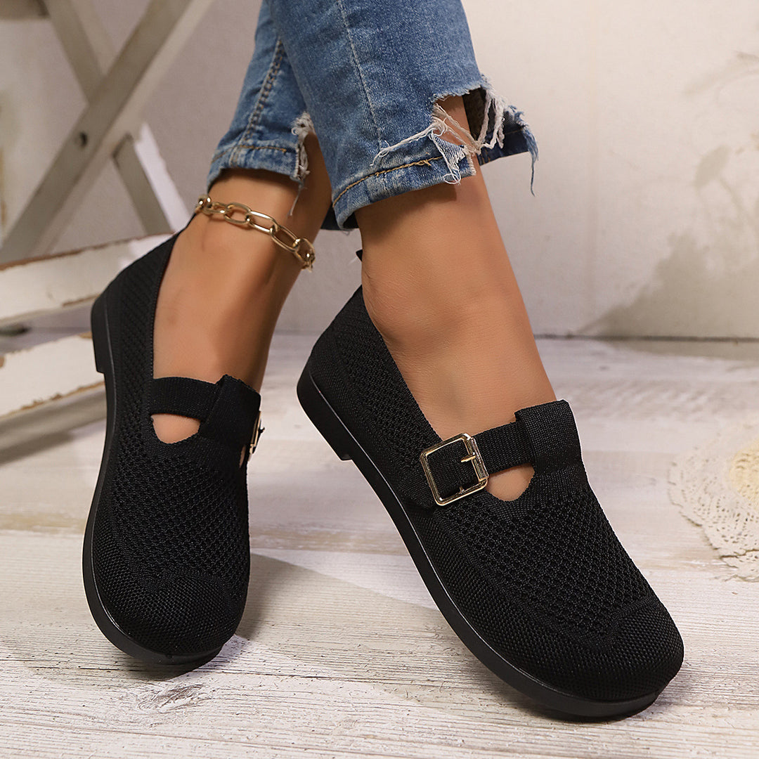 Damen luftige Ballerinas mit modischem Schnallen-Detail EB