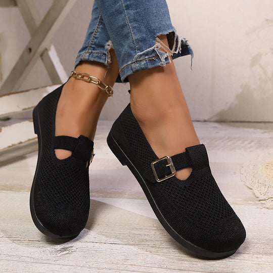 Damen luftige Ballerinas mit modischem Schnallen-Detail EB