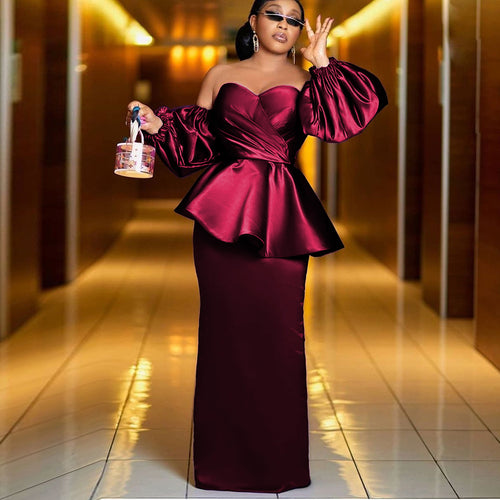 Damen Elegantes Kleid mit schulterfreiem Design und voluminösen Puffärmeln EB