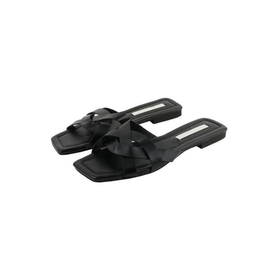 Damen elegante Riemensandalen mit modernem Kreuzdesign und flacher Sohle EB