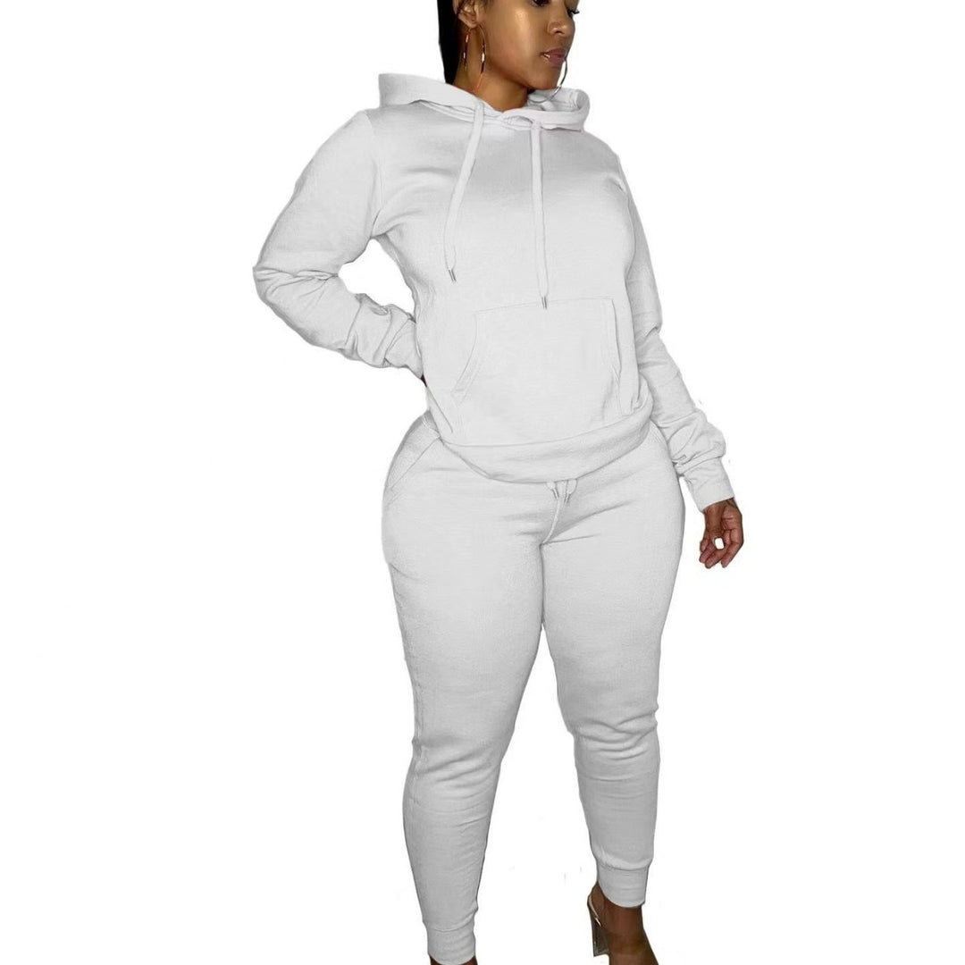Damen nan tailliertes Hoodie- und Jogginghose-Set mit Kängurutasche, hohem Komfortbund und gerippten Knöchelbündchen EB