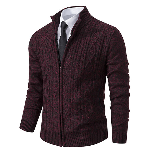 Herren Strickjacke mit Stehkragen und strukturierter Musterung EB