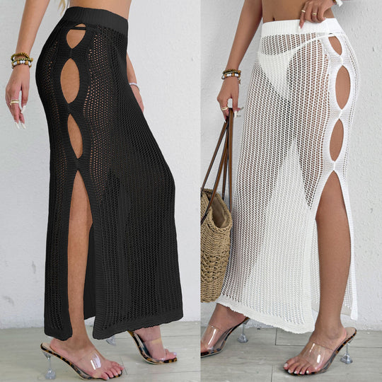 Damen transparenter Strandrock mit seitlichen Schlitzen EB