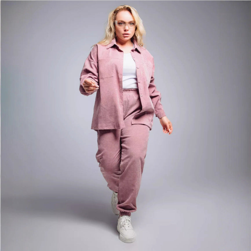 Damen nan Oversized-Cord-Set mit Hemdjacke und Gummizug-Jogpant EB