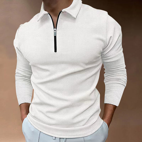 Herren Feines Waffelstrick-Halbzip-Polo mit Kentkragen & Langarm EB