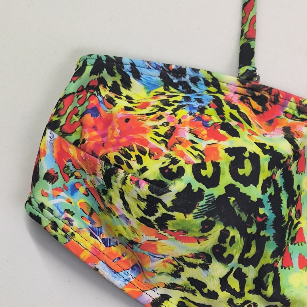 Damen Hochgeschnittener Bikini mit farbenfrohem Leopardenmuster EB