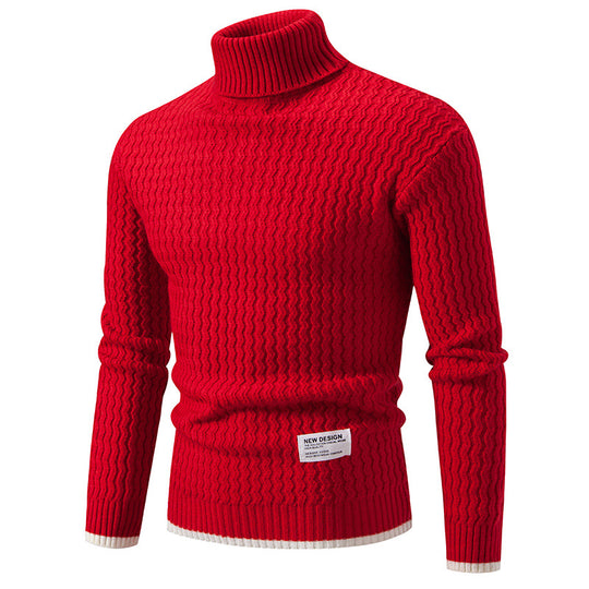 Herren Strickpullover mit hochabschließendem Kragen und strukturiertem Muster EB