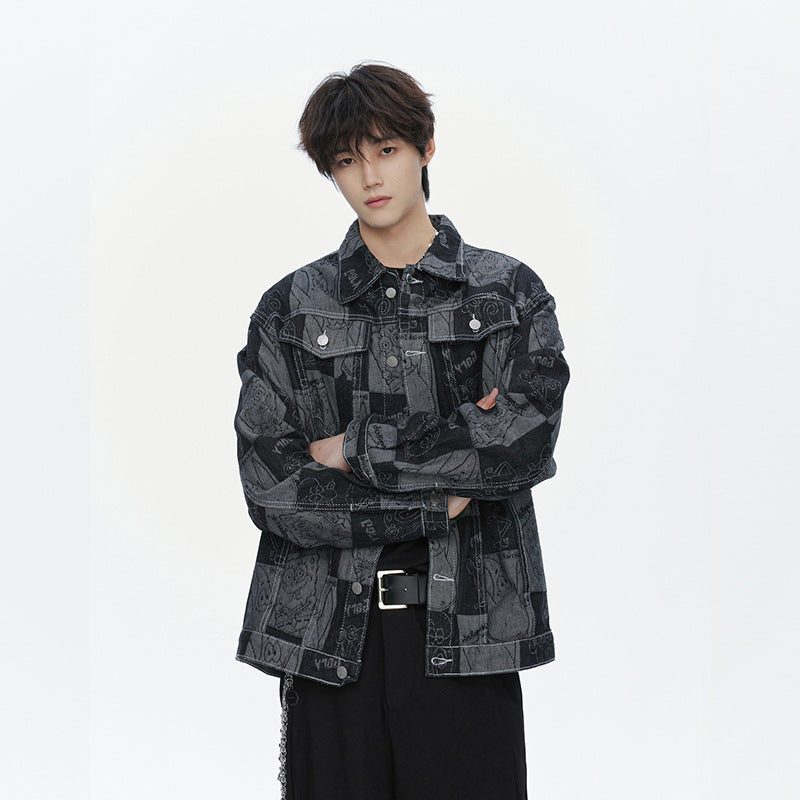Herren Oversized Jeansjacke im Urban-Style mit grafischem Druck EB