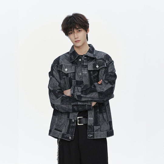 Herren Oversized Jeansjacke im Urban-Style mit grafischem Druck EB