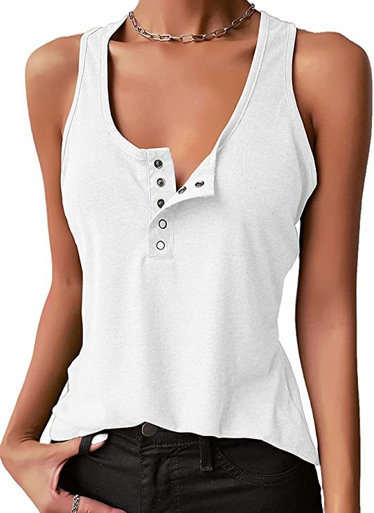 Damen Sportliches Trägershirt mit Knopfleiste EB