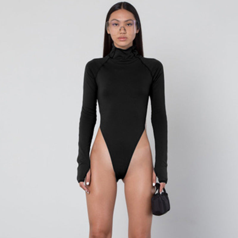 Damen Langarm-Bodysuit mit hohem Kragen und figurschmeichelndem Schnitt EB