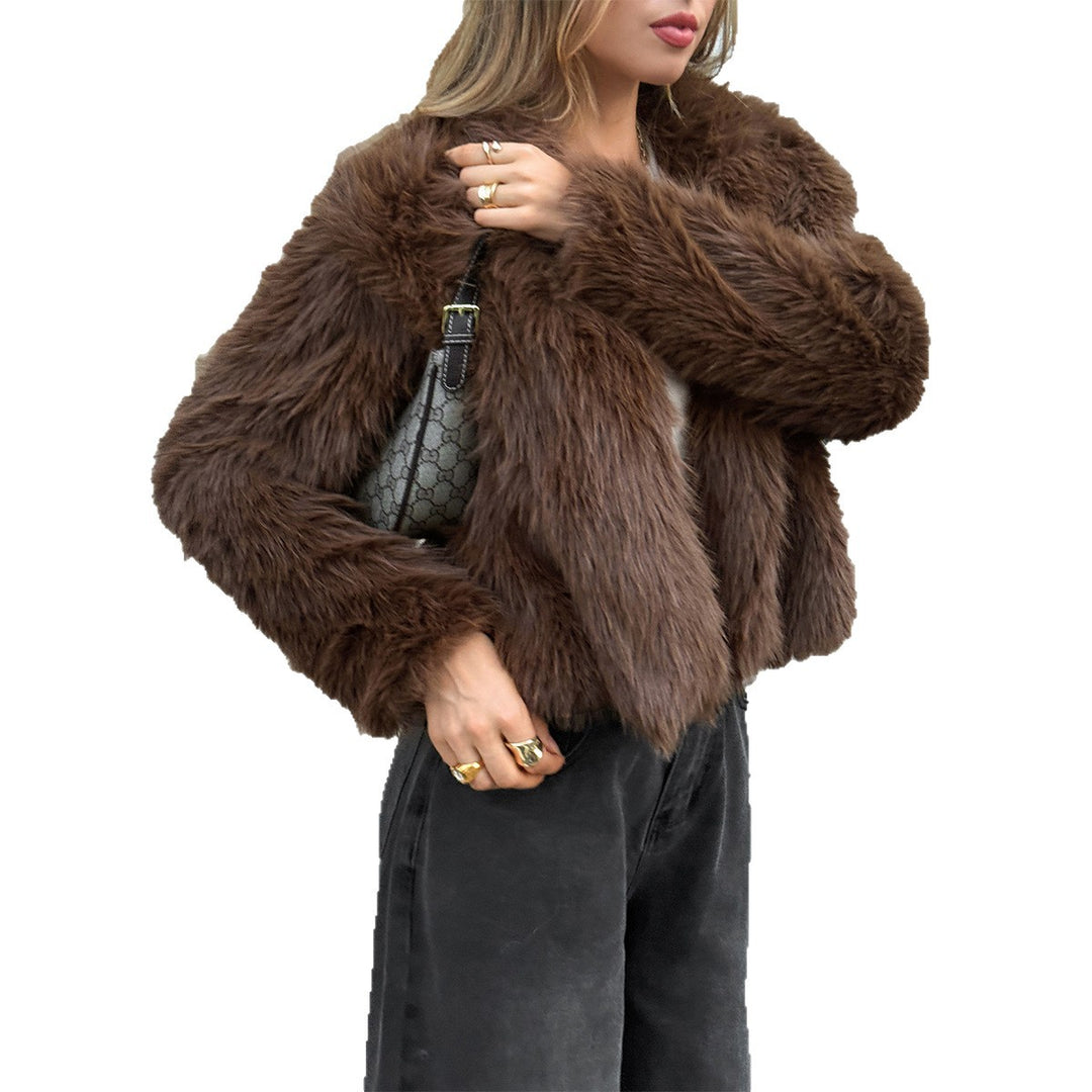 Damen nan kurzer Faux‑Fur‑Mantel mit breitem Stehkragen, dichter Flor und wärmender Innenfütterung EB