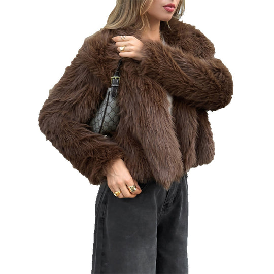 Damen nan kurzer Faux‑Fur‑Mantel mit breitem Stehkragen, dichter Flor und wärmender Innenfütterung EB