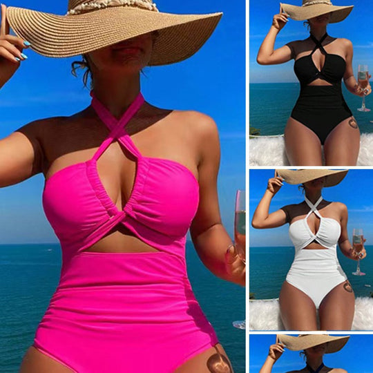 Damen Hoch geschnittener Monokini mit raffiniertem Kreuz-Design EB