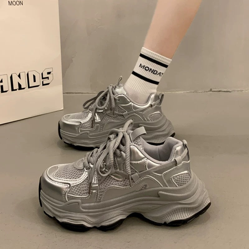 Damen Chunky Sneakers mit atmungsaktivem Mesh-Obermaterial und gepolsterter Sohle EB