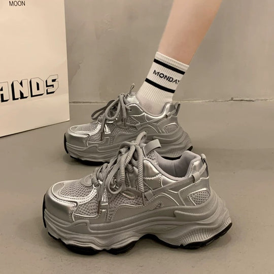 Damen Chunky Sneakers mit atmungsaktivem Mesh-Obermaterial und gepolsterter Sohle EB