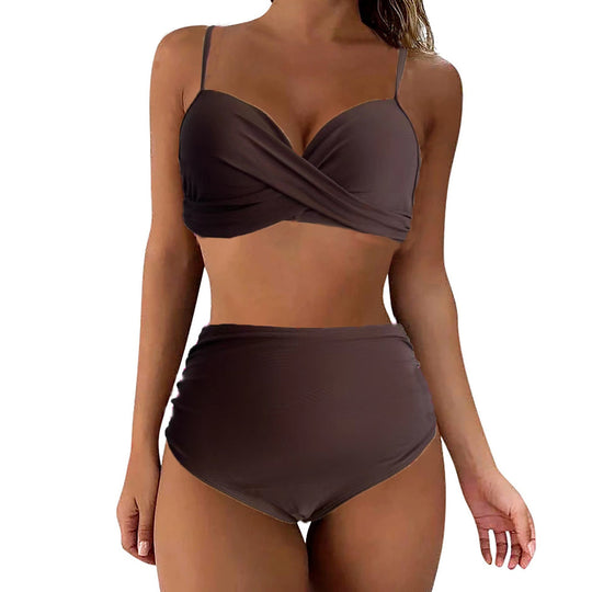 Damen Hochtailliertes Bikini-Set mit floralem Oberteil und gerafftem Höschen EB