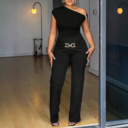 Damen Elegantes One-Shoulder Jumpsuit EB