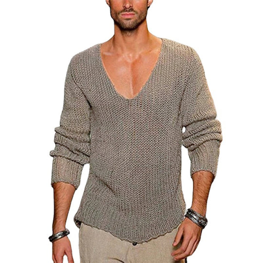 Herren lässiger Strickpullover mit tiefem V-Ausschnitt und komfortablem Schnitt EB