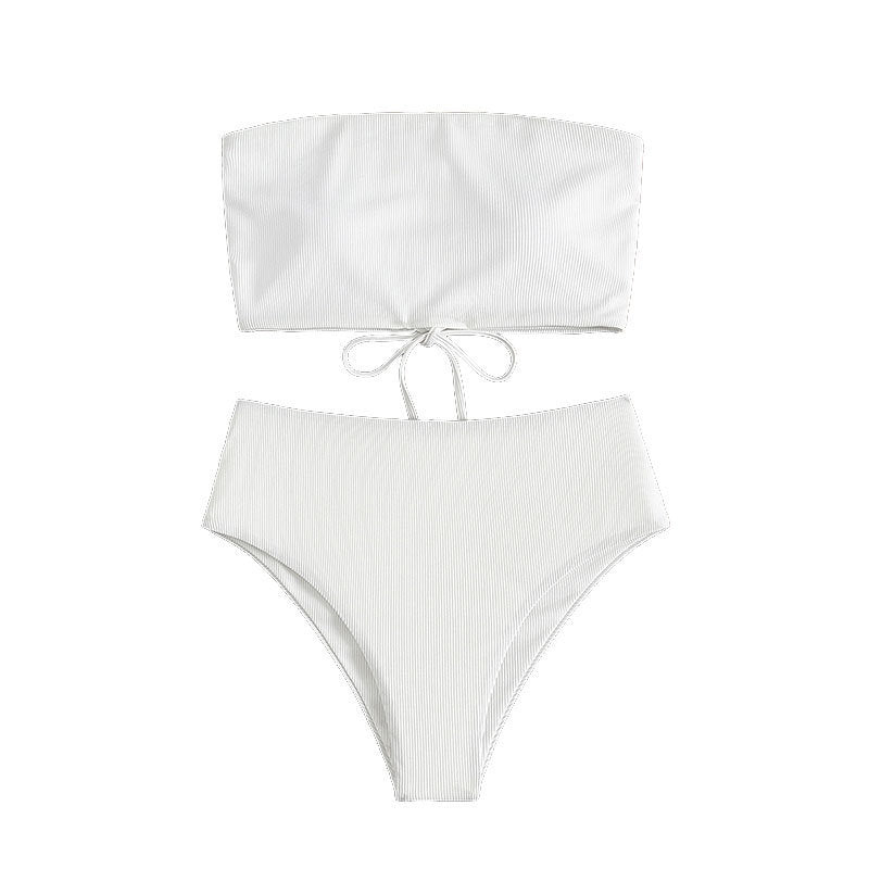 Damen Bandeau-Bikini-Set mit hohem Taillenbund und strukturiertem Stoff EB