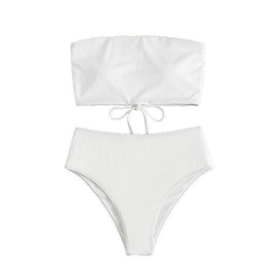 Damen Bandeau-Bikini-Set mit hohem Taillenbund und strukturiertem Stoff EB