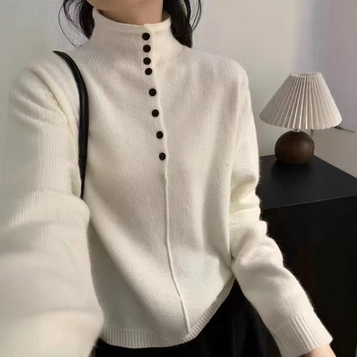 Damen Hochgeschlossener Strickpullover mit Knopfdetails EB