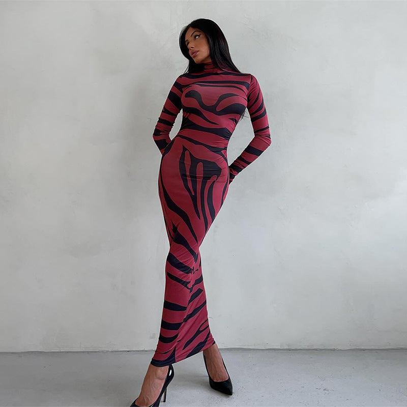 Damen Langarm-Maxikleid mit raffiniertem Leopardenmuster EB